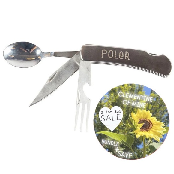 POLER Folding Knife 4-in-1 Nobo Outdoor Cutlery Set w/ Sheath Camping Tool - Picture 1 of 13